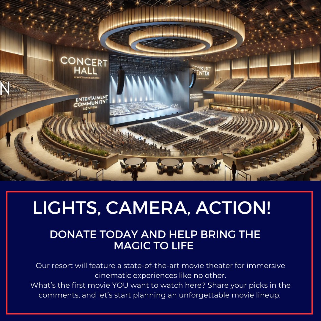 unityAresort's tweet photo. Lights, camera, action! 🎬
Our resort will feature a state-of-the-art movie theater for immersive cinematic experiences like no other. Imagine watching your favorite films in ultimate luxury!

What’s the first movie YOU want to watch here? Drop your picks in the comments—we’re planning an unforgettable movie lineup!

Donate today and help bring the magic to life. 🌟
.
.
.
#LuxuryCinema #ResortExperience #MovieLovers #FilmMagic #CinematicEscape #UltimateGetaway #DreamResort #MovieNight #ResortLife #SupportTheVision