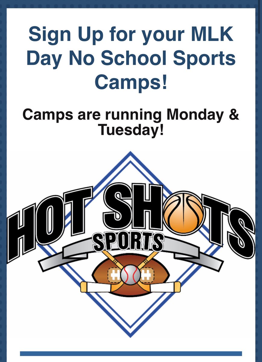 HotShotsSports's tweet photo. Check out our “No School” Sports Camps! 🏈🏀⚾️

Sign up here: https://t.co/qRRsQ9YnXC

All dates/times here: https://t.co/4MMiMT2xf6 https://t.co/lp90U9KrYI