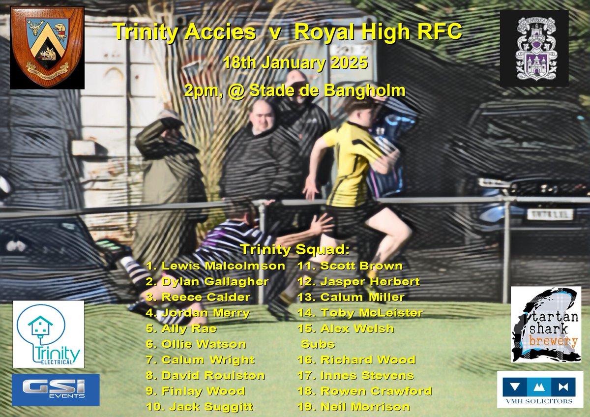 Next Match: Trinity Accies - Royal High RFC
@ Bangholm
2pm Sat 18th Jan 2025

Click on pic for Trinity squad