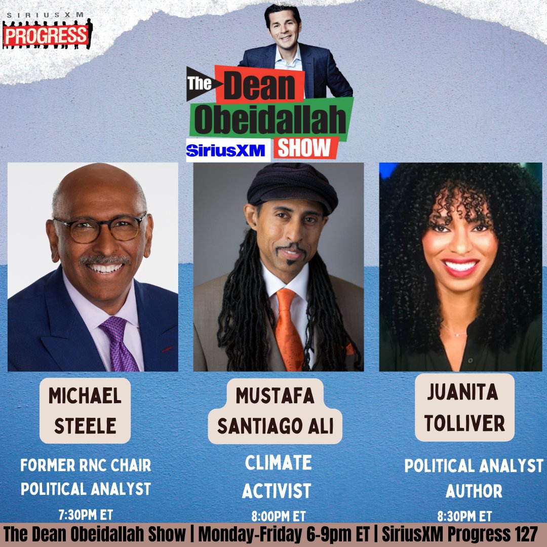 SiriusXMProg.bsky.social (@siriusxmprog) on Twitter photo The Dean Obeidallah Show is live!
<a href="/DeanObeidallah/">(((DeanObeidallah)))</a> is here to break down the news from the day!
Joining him today is <a href="/MichaelSteele/">Michael Steele</a>, <a href="/EJinAction/">Dr. Mustafa Santiago Ali 🤙🏾✊🏾</a>, and <a href="/JuanitaTolliver/">Juanita Tolliver</a>!
☎️: 866-997-4748
🔊: SiriusXM.us/Dean The Dean Obeidallah Show is live!
<a href="/DeanObeidallah/">(((DeanObeidallah)))</a> is here to break down the news from the day!
Joining him today is <a href="/MichaelSteele/">Michael Steele</a>, <a href="/EJinAction/">Dr. Mustafa Santiago Ali 🤙🏾✊🏾</a>, and <a href="/JuanitaTolliver/">Juanita Tolliver</a>!
☎️: 866-997-4748
🔊: SiriusXM.us/Dean