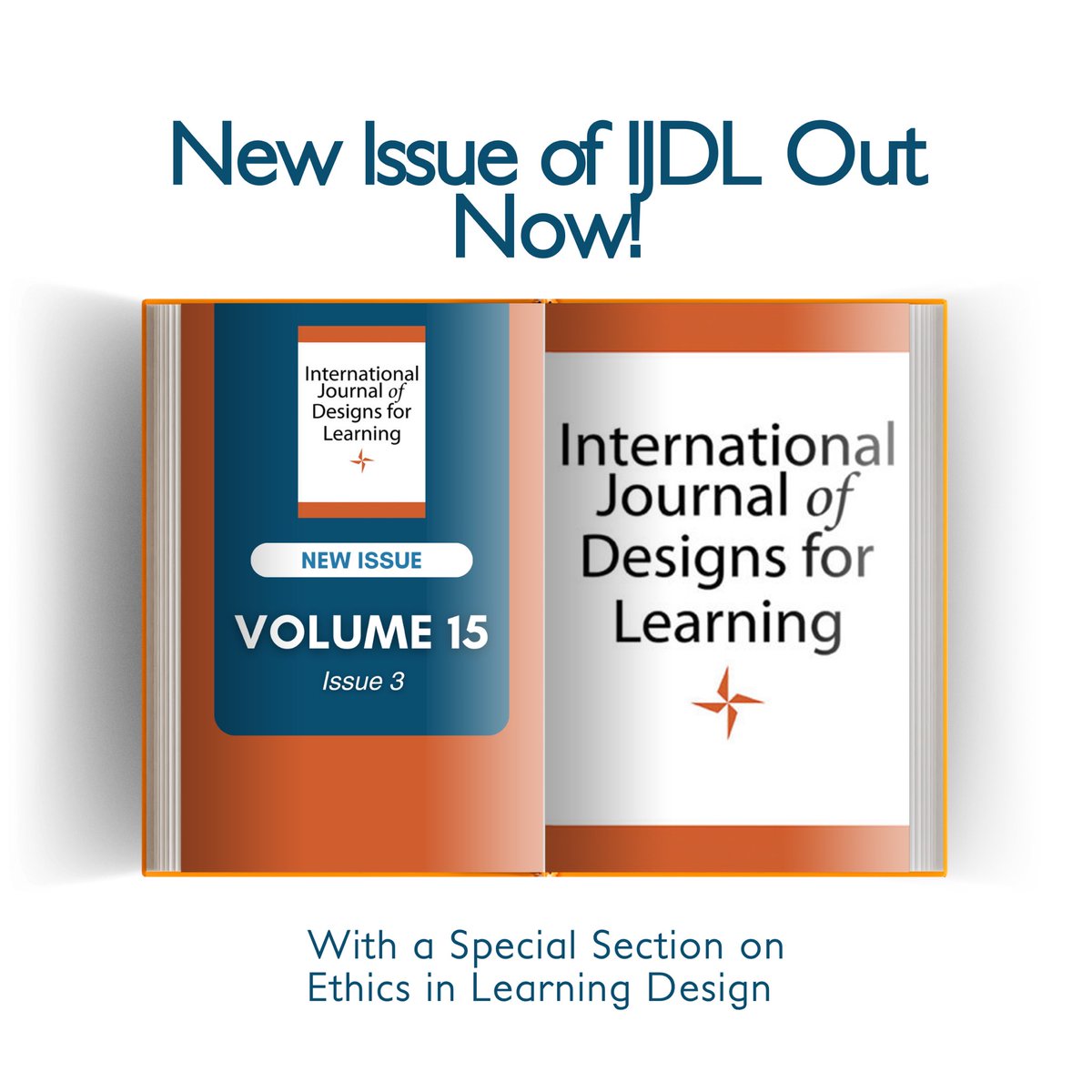 AECT's tweet image. 🎉 Now Available: Volume 15, Issue 3 of IJDL! 

IJDL is thrilled to announce the publication of our largest issue to date, featuring 16 design cases! 📖 
 
📚 Read Volume 15, Issue 3 here: bit.ly/IJDLVol15Iss3 

#IJDL #EthicsInDesign #LearningDesign #AECT