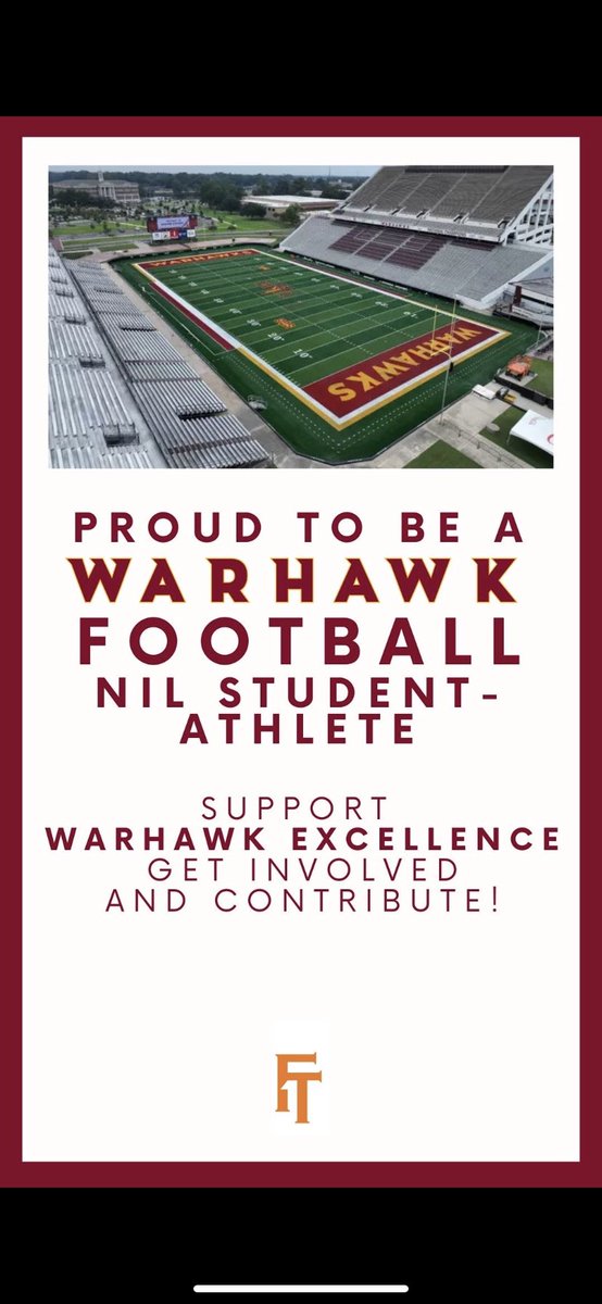 Proud to be a ULM FB NIL Athlete and can’t wait to see you in the stadium this fall! Go Warhawks!