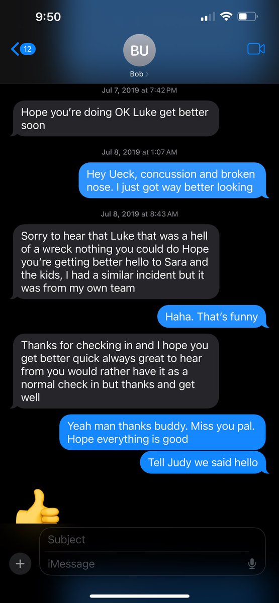 Little insider text between me and Ueck here. I had just gotten ran over at the plate during a game against the Astros when I was on the Angels. He reached out to me to check in and gave me a typical Ueck response lol