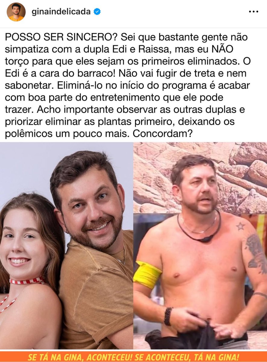 chicobarney's tweet photo. Concordo com o contundente e corajoso editorial da Gina Indelicada. #BBB25 https://t.co/QcxAjYkkvd