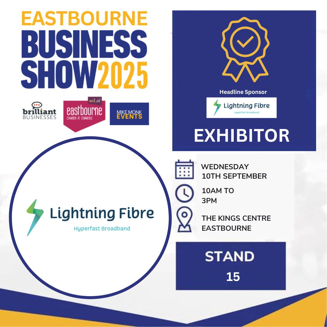 I am delighted to announce that Lightning Fibre <a href="/LightningFibre/">Lightning Fibre</a> is the headline sponsor of Eastbourne Business Show. The provider of fast full fibre broadband is also exhibiting. For full event information, visit: tinyurl.com/45bnsyfs 
#Eastbourne #Sussex #networking