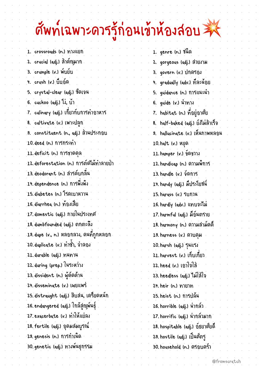 fromscratchstdy's tweet image. แจกศัพท์เฉพาะควรรู้ก่อนเข้าห้องสอบ⭐️⭐️