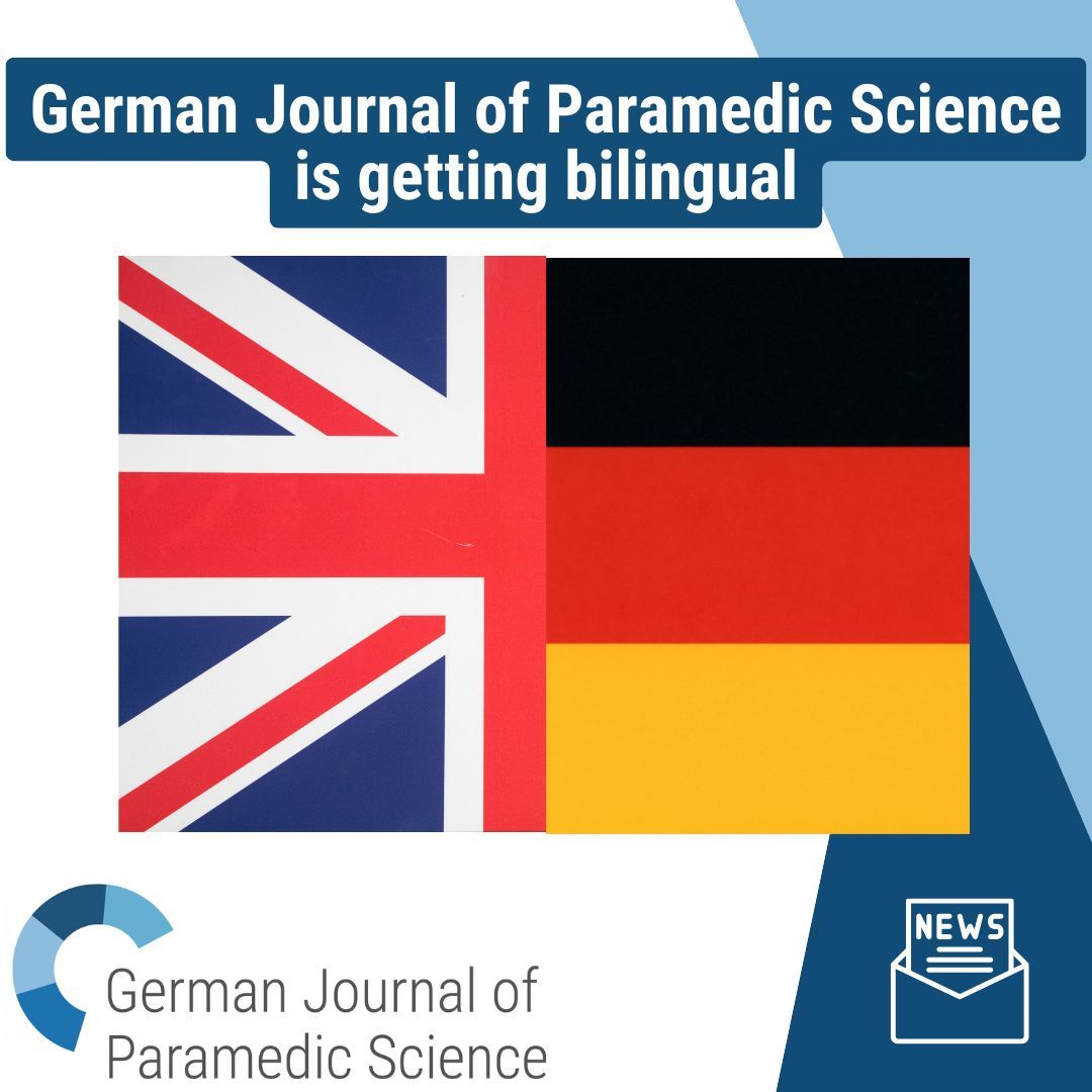 dgre_org's tweet photo. German Journal of Paramedic Science becomes bilingual. Please find more information here: https://t.co/VopT3RUG9V 

#DGRe #GJoPS #Notfallsanitäter:in #Rettungssanitäter:in Rettungsdienst #Rettungswissenschaften #Paramedicine #Paramedic Science #Journal #peerreview https://t.co/alIlyaoByD