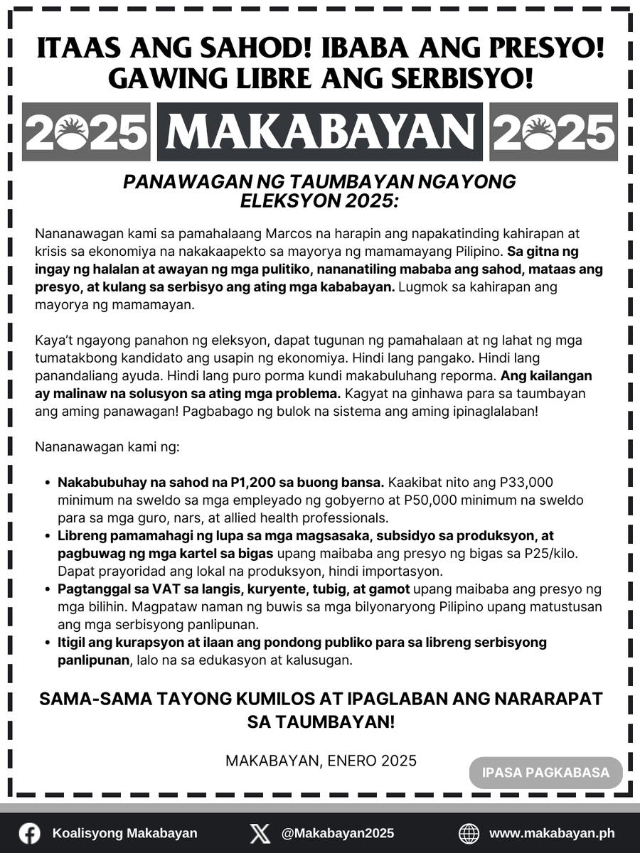 Ekonomiya ang pangunahing isyu ngyayong eleksyon. Paano magbibigay ng solusyon ang mga political dynasties kung sariling interes lang nila ang dala nila? Yung  mayayamang kandidato di naman danas ang problema ng karaniwang tao. Kailangan ng tutugon sa mga problemang ito.
