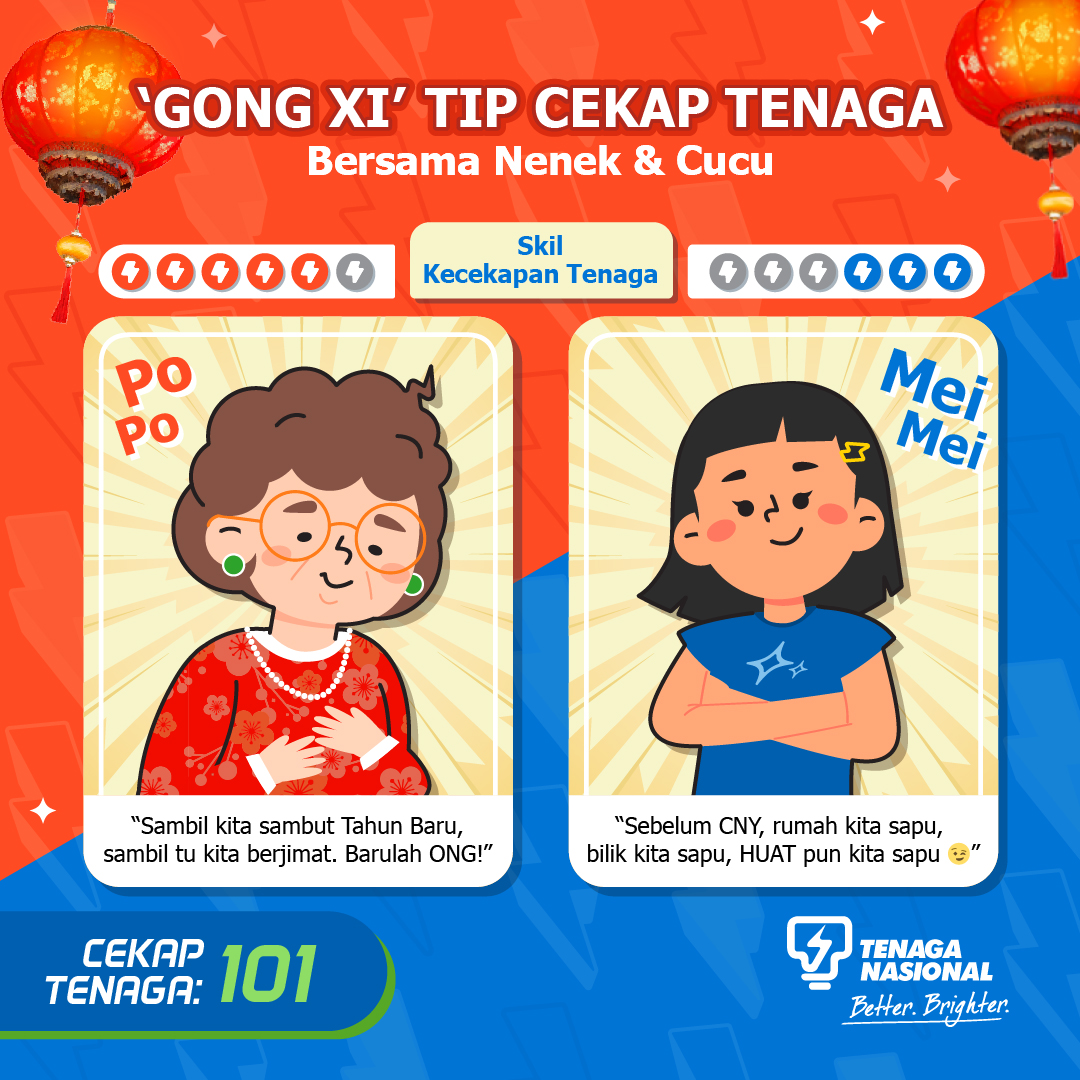 Tenaga_Nasional's tweet image. Mempersembahkan gandingan gempak Tahun Baru Cina ini - Po Po dan Mei Mei! ❤️💙 Nantikanlah tip-tip berguna dan celoteh mesra ketika mereka bersiap sedia untuk perayaan tahun ini dalam siri istimewa Cekap Tenaga 101 ⚡

#CekapTenaga101 #MELP #EnergyLiteracy #TahunBaruCina