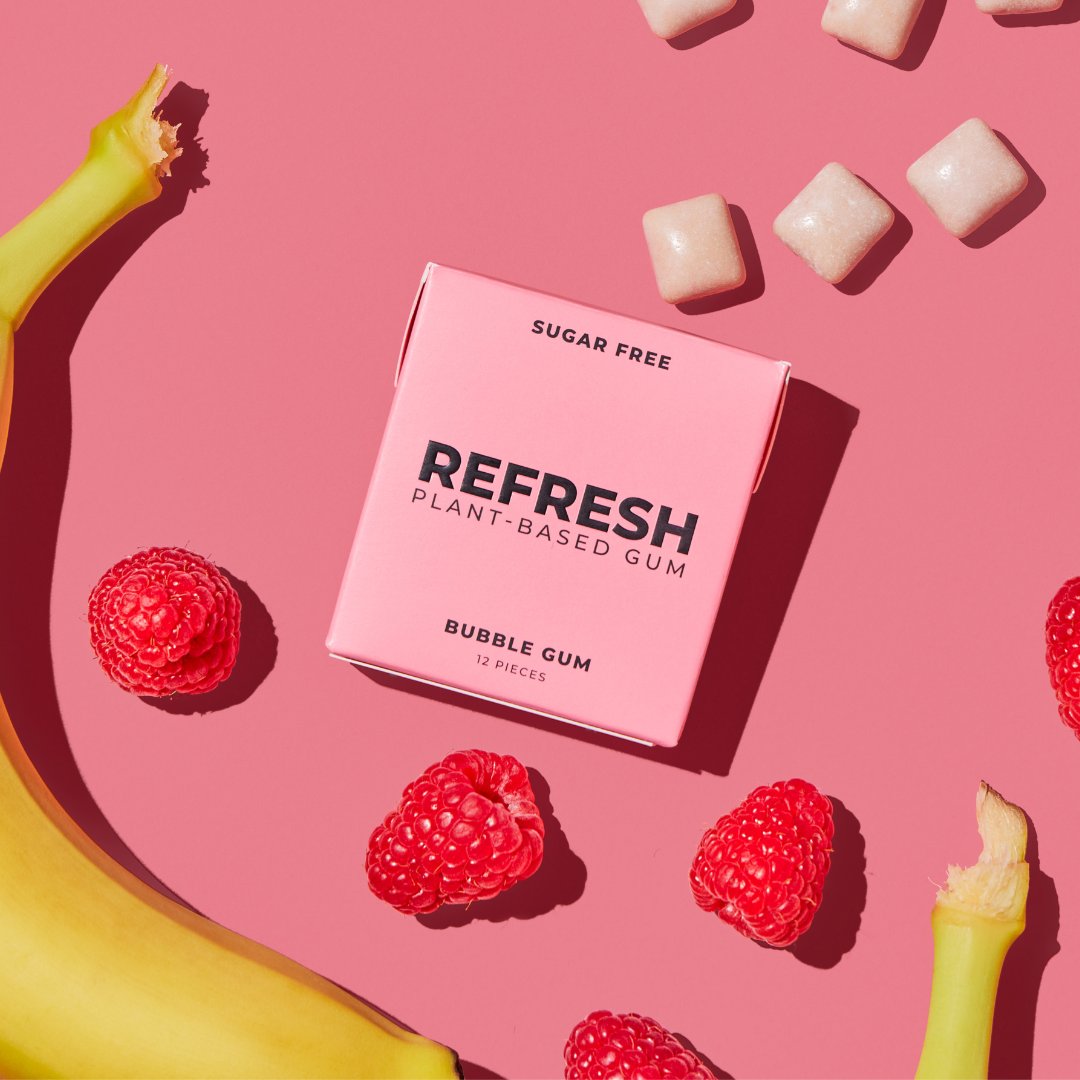 refreshgum's tweet photo. Our Bubble Gum flavor is blended with the perfect combination of organic bananas 🍌, organic raspberries 🍓, and organic cherries 🍒 to create this high-quality nostalgic flavor. It's everything you loved as a kid, reinvented. https://t.co/rzoh5iRuT3