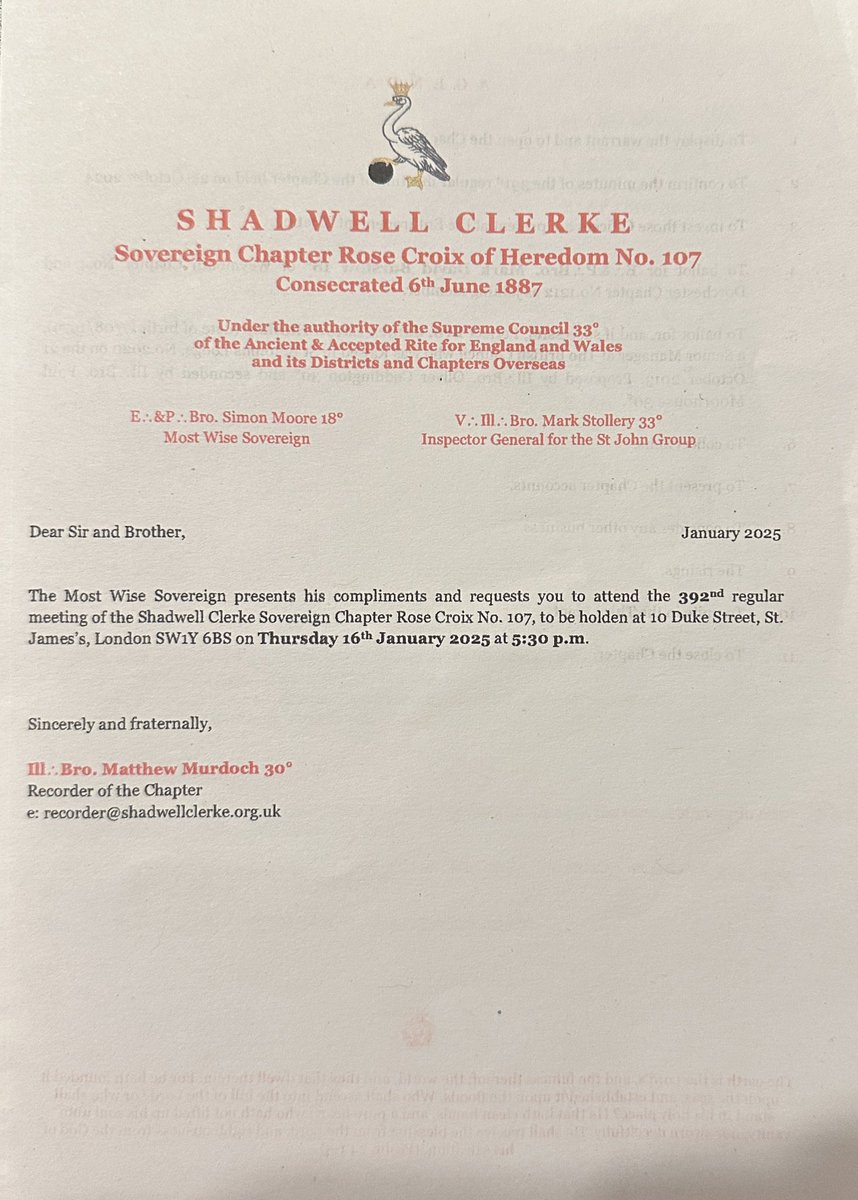 A very very pleasant evening at my Rose Croix Chapter, a beautifully elegant ceremony performed with great dignity by the Chapter and super meal at the Army and Navy Club.