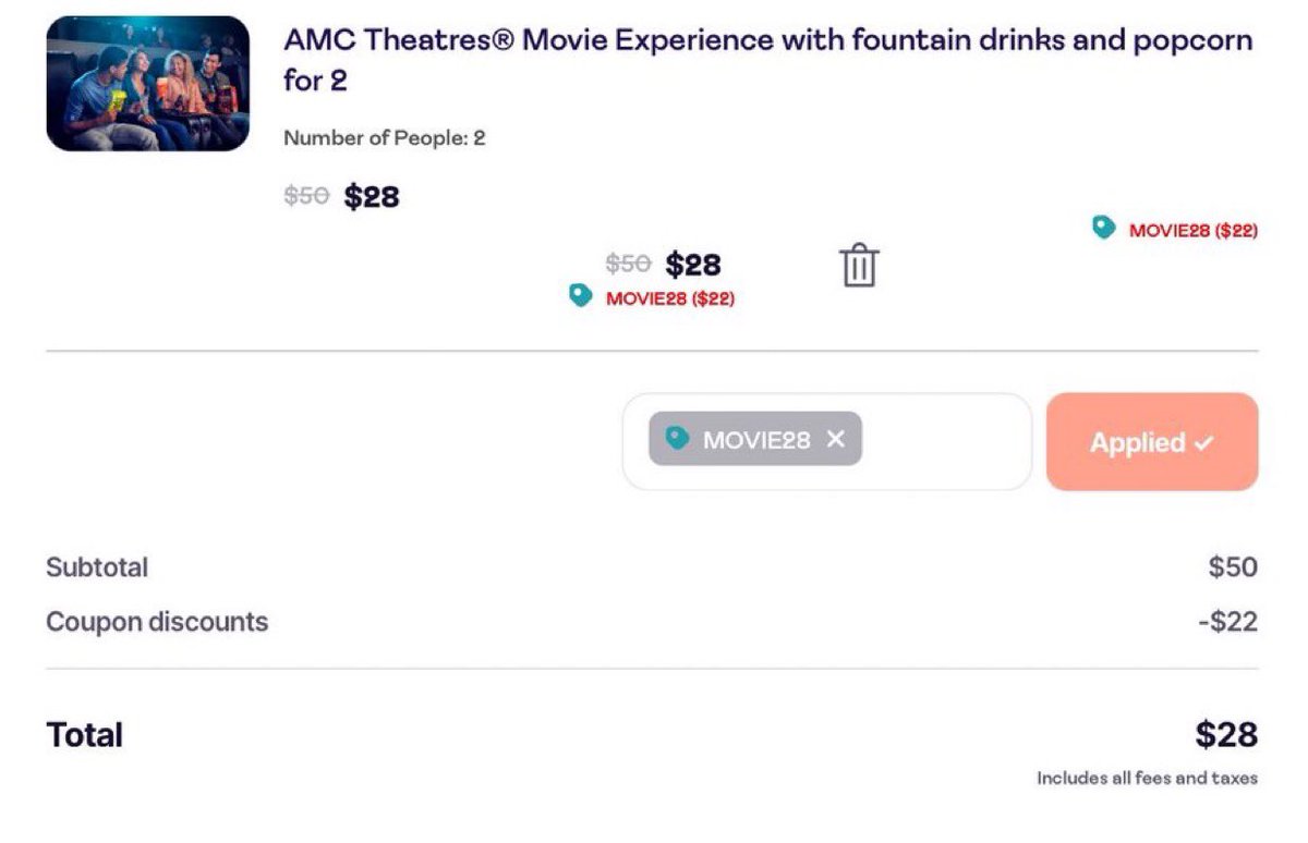 🎥 AMC Theatres Movie Experience With Fountain Drinks And Popcorn For 2 now  $28 via Giftory 🏷️ Use Code MOVIE28 At Checkout 🔗 -  https://t.co/6kdg4vRnk3 #LRDeal | #AD