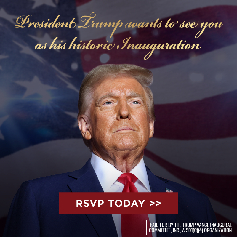 realDonaldTrump's tweet photo. Donald J. Trump is headed back to the White House, and you're invited to our nation's capital to celebrate.

Make this historic Inauguration even more special.

RSVP BELOW.