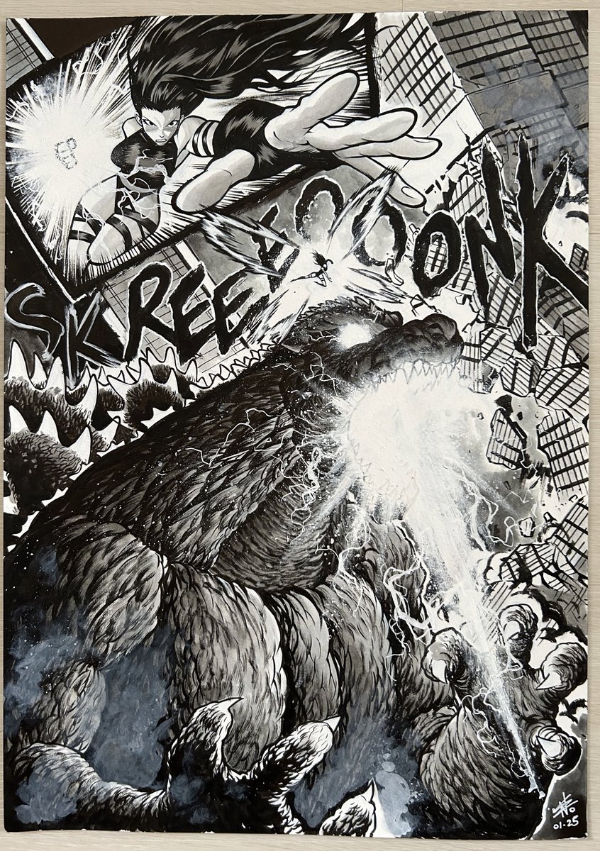 neocomicart's tweet photo. PSYLOCKE VS GODZILLA! A3 Commission. Psychic Knife works on everyone ;) https://t.co/Tqkew6br1s