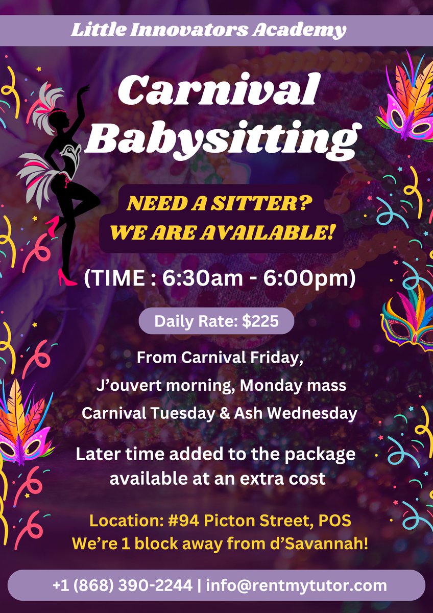 🎉 Carnival child care sorted! 📷Little Innovators Academy, #94 Picton Street, POS, is opening from Carnival Friday to Ash Wednesday. 

Let your kids learn STEM while you enjoy the festivities! One block from Queens Park Savannah. Secure your spot! 

#STEMPOS #CarnivalBabysitting