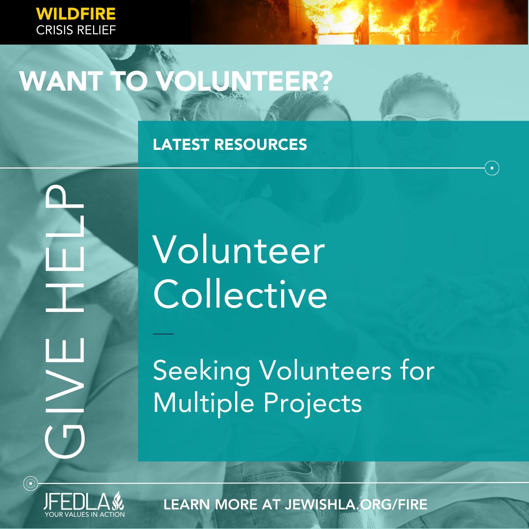 Want to volunteer to help those impacted by the fires? Let us be your guide! We have identified 40+ opportunities to serve the L.A. community. Here are just a few below. For additional efforts, visit our complete Wildfire Crisis Resource Guide: JewishLA.org/Fire