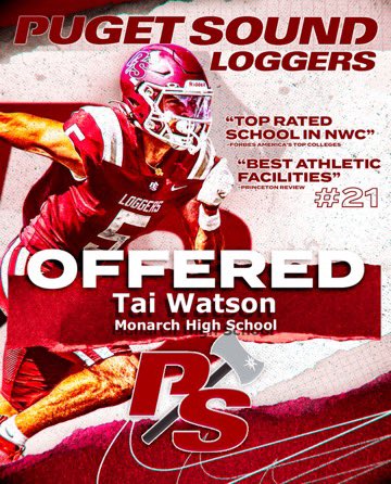 Tai Watson (@tai3watson) on Twitter photo After a great conversation with <a href="/CoachCarskie/">David Carskie 🪓</a> , I am extremely grateful to announce I have received an offer from <a href="/P_S_football/">Puget Sound Football</a>
<a href="/mohi_football/">Monarch High School Football</a> <a href="/CoachAK_Power/">Alex Kelley</a> <a href="/CoachClayWhite/">Clay White</a> <a href="/TRHP6/">TJ Patterson</a> After a great conversation with <a href="/CoachCarskie/">David Carskie 🪓</a> , I am extremely grateful to announce I have received an offer from <a href="/P_S_football/">Puget Sound Football</a>
<a href="/mohi_football/">Monarch High School Football</a> <a href="/CoachAK_Power/">Alex Kelley</a> <a href="/CoachClayWhite/">Clay White</a> <a href="/TRHP6/">TJ Patterson</a>