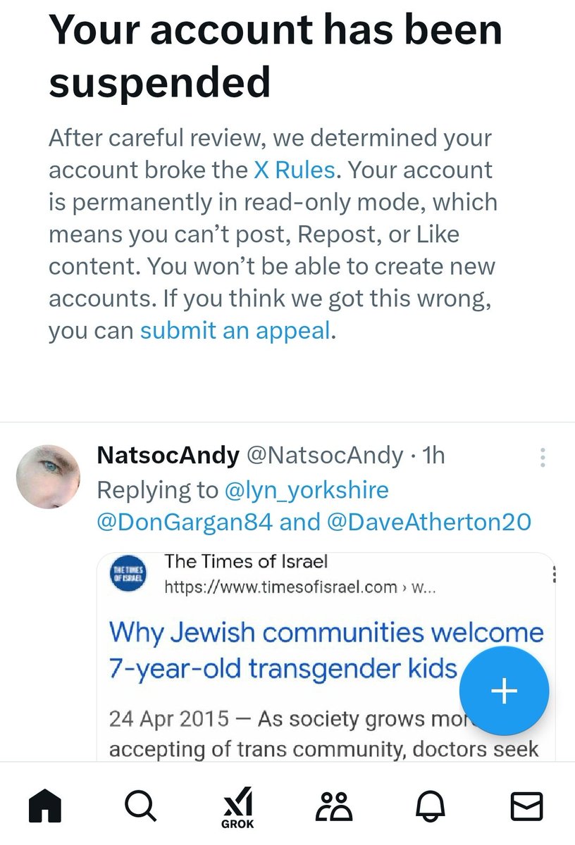 Blue_Bully86's tweet photo. Our friend Andy was banned for this post,
Does this seem fair ?
It is now a crime to talk about jewish crimes and ask questions about jews ???
@elonmusk free speech?
Talking politics now illegal ?

#Thejews #Hymenlaw #metitzahbpeh #kalergiplan #peaodophilia #crimes #exposed https://t.co/aeVR1b40os