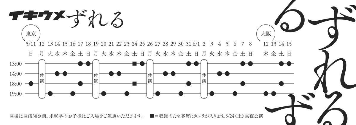 ikiume_kataru's tweet photo. 【2025新作公演】
『ずれる』
［東京］5/11（日）-6/8 (日）
シアタートラム
［大阪］6/12 (木）-6/15 (日）
ABCホール
［一般発売開始］3/30（日）
［料金］一般7,500 円/ U25 チケット：3,800 円（全席指定・税込）
公演概要が出ました。
https://t.co/jf0GccIxMH https://t.co/nIWbs6x0us