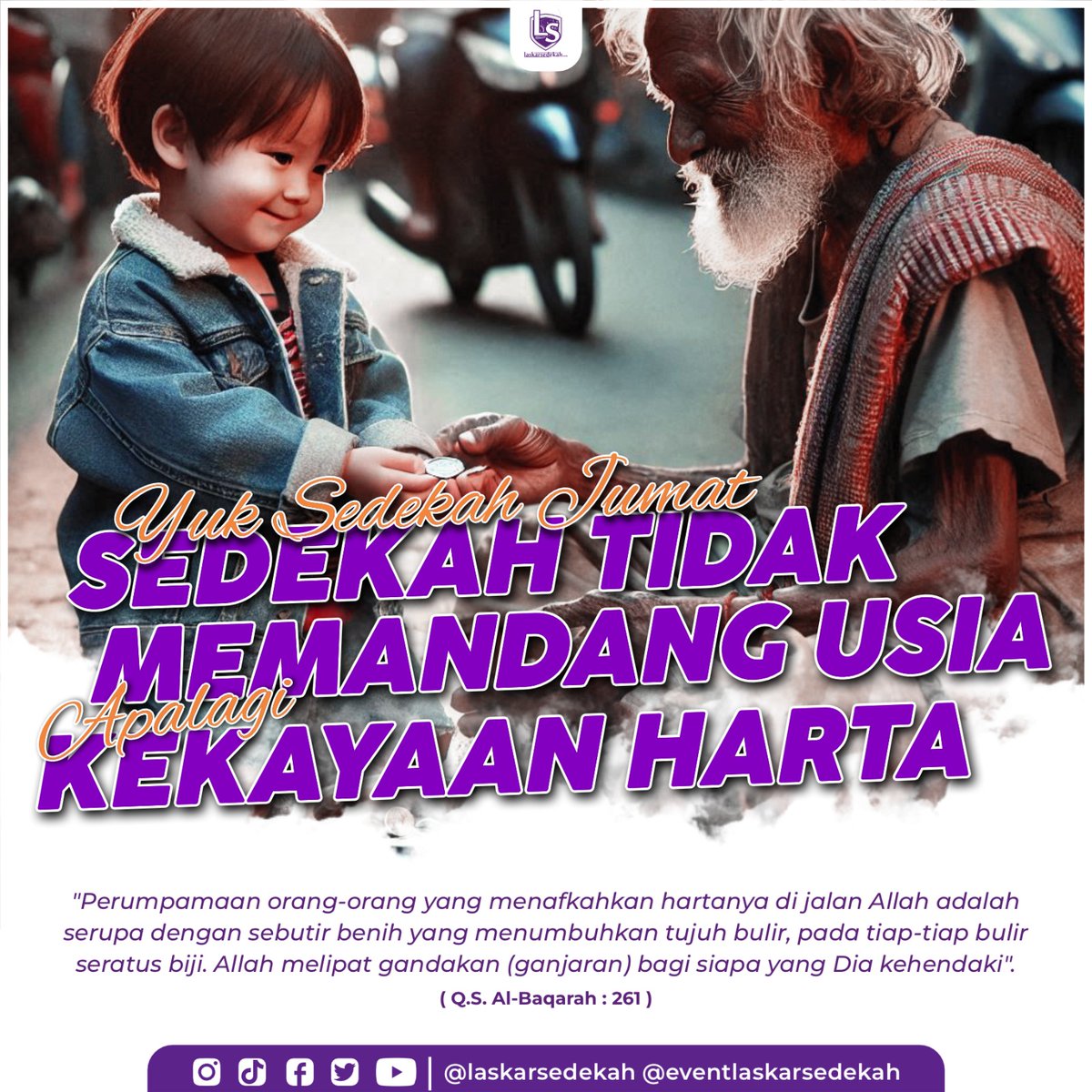 JUM'AT BERSEDEKAH

"Perumpamaan orang-orang yang menafkahkan hartanya di jalan Allah adalah serupa dengan sebutir benih yang menumbuhkan tujuh bulir, pada tiap-tiap bulir seratus biji..."
(Q.S. Al-Baqarah : 261)

Yuk berbagi dan berdonasi !

Info sedekah : 089671937773

#Sedekah