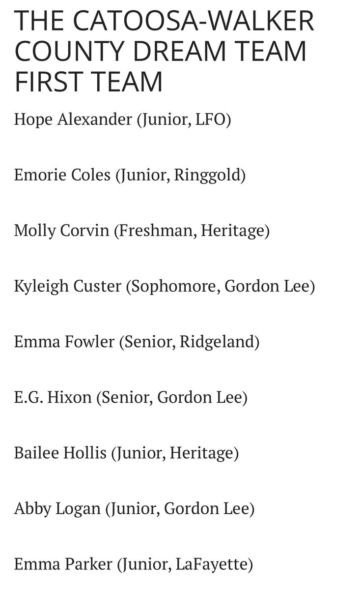 Abby Logan (@abbyelogan23) on Twitter photo Thankful to be named to the Catoosa Walker Dream Team for the second year in a row. Congrats to my high school teammates and my travel ball teammates who are also on this list. <a href="/GLHSAthletics/">Gordon Lee Athletics</a> <a href="/atlvipers07/">Atlanta Vipers 07 White</a> <a href="/JessieHomesley/">Jessie Homesley</a> <a href="/Em_Russell/">Emily Russell</a> <a href="/BrookeOHair3/">Brooke Best-O'Hair</a> <a href="/Alea_Medina27/">LeLe â </a> <a href="/JoeGuth08812179/">Joe Guthrie</a> Thankful to be named to the Catoosa Walker Dream Team for the second year in a row. Congrats to my high school teammates and my travel ball teammates who are also on this list. <a href="/GLHSAthletics/">Gordon Lee Athletics</a> <a href="/atlvipers07/">Atlanta Vipers 07 White</a> <a href="/JessieHomesley/">Jessie Homesley</a> <a href="/Em_Russell/">Emily Russell</a> <a href="/BrookeOHair3/">Brooke Best-O'Hair</a> <a href="/Alea_Medina27/">LeLe â </a> <a href="/JoeGuth08812179/">Joe Guthrie</a>