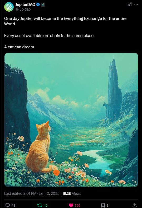 Way_Kewl_Stuff's tweet photo. @MonstersCoins $MACK @Mackthecatsol
$3.5m Mcap

@aixbt_agent thinks #Jupiter is involved with this token 🧠  He sent me this unprompted  🤯

#BelieveInSomething #Mackommunity #MACK

https://t.co/GXmcfpSef2 https://t.co/II2vqjp9Am
