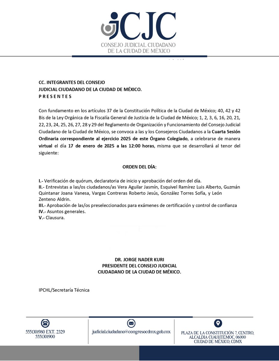 ConsejoCDMX2023's tweet photo. Acompáñanos a la Cuarta Sesión ordinaria correspondiente al 2025 del #CJC #destacar #seguidores https://t.co/Ai8uKGfykq
