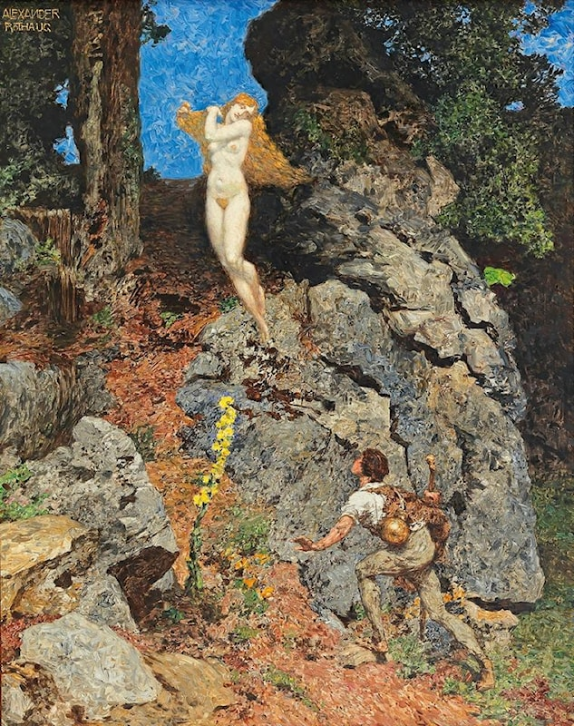 aDose_of_Art's tweet photo. A Mountain Fairy and a Shepherd by Alexander Rothaug (Austrian: 1870-1946).