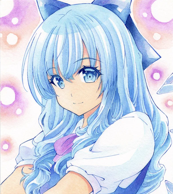 おはよう御座います。東方Projectロングヘアーのチルノちゃんアナログイラスト 