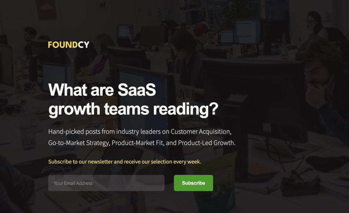 Fernando Martinez de la Vega (@egaroo) on Twitter photo What are SaaS growth teams reading? #43
The Role of Product Marketers, Retention vs. Acquisition, 3 Steps to Experiment, ICP Marketing, and more.
foundcy.co
Posts from <a href="/Marcus_Andrews/">Marcus Andrews</a> , <a href="/poyark/">Kyle Poyar</a> , <a href="/theoohene/">Theo Ohene</a> , <a href="/majavoje/">Maja Voje</a> , <a href="/bbalfour/">Brian Balfour</a> and Borja Diaz-Roig What are SaaS growth teams reading? #43
The Role of Product Marketers, Retention vs. Acquisition, 3 Steps to Experiment, ICP Marketing, and more.
foundcy.co
Posts from <a href="/Marcus_Andrews/">Marcus Andrews</a> , <a href="/poyark/">Kyle Poyar</a> , <a href="/theoohene/">Theo Ohene</a> , <a href="/majavoje/">Maja Voje</a> , <a href="/bbalfour/">Brian Balfour</a> and Borja Diaz-Roig