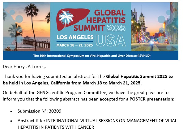 Harrys Torres (@harrystorres01) on Twitter photo We are excited to present #GHS2025 the results of the first international effort coordinated by <a href="/MDAndersonNews/">MD Anderson Cancer Center</a> to improve viral hepatitis care for cancer patients. #HepatitisElimination #hepB #hepC <a href="/IDSAInfo/">IDSA</a> <a href="/ESCMID/">ESCMID</a> <a href="/ASCOPost/">The ASCO Post</a> <a href="/cdchep/">CDC Hepatitis</a> <a href="/EASLnews/">EASLnews</a> <a href="/AASLDtweets/">AASLD</a> <a href="/ProjectECHO/">Project ECHO</a> <a href="/WHO/">World Health Organization (WHO)</a> We are excited to present #GHS2025 the results of the first international effort coordinated by <a href="/MDAndersonNews/">MD Anderson Cancer Center</a> to improve viral hepatitis care for cancer patients. #HepatitisElimination #hepB #hepC <a href="/IDSAInfo/">IDSA</a> <a href="/ESCMID/">ESCMID</a> <a href="/ASCOPost/">The ASCO Post</a> <a href="/cdchep/">CDC Hepatitis</a> <a href="/EASLnews/">EASLnews</a> <a href="/AASLDtweets/">AASLD</a> <a href="/ProjectECHO/">Project ECHO</a> <a href="/WHO/">World Health Organization (WHO)</a>