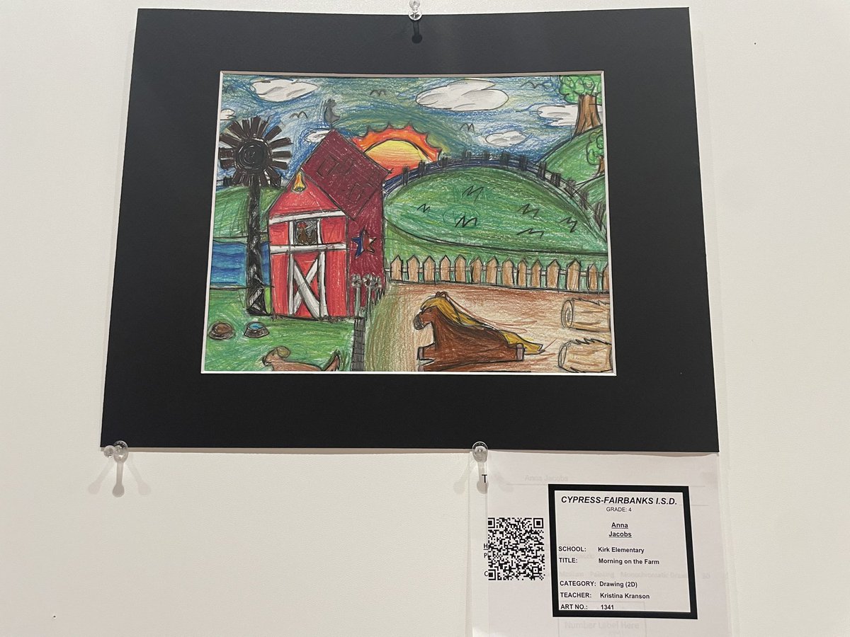 MrsHankinsClass's tweet image. I was honored to support our art teacher, Ms. Kranson, and our 4th grade artist, Anna Jacob, for her featured piece at this evening’s Cy-Fair Rodeo Art Exhibit. #KirkCan
