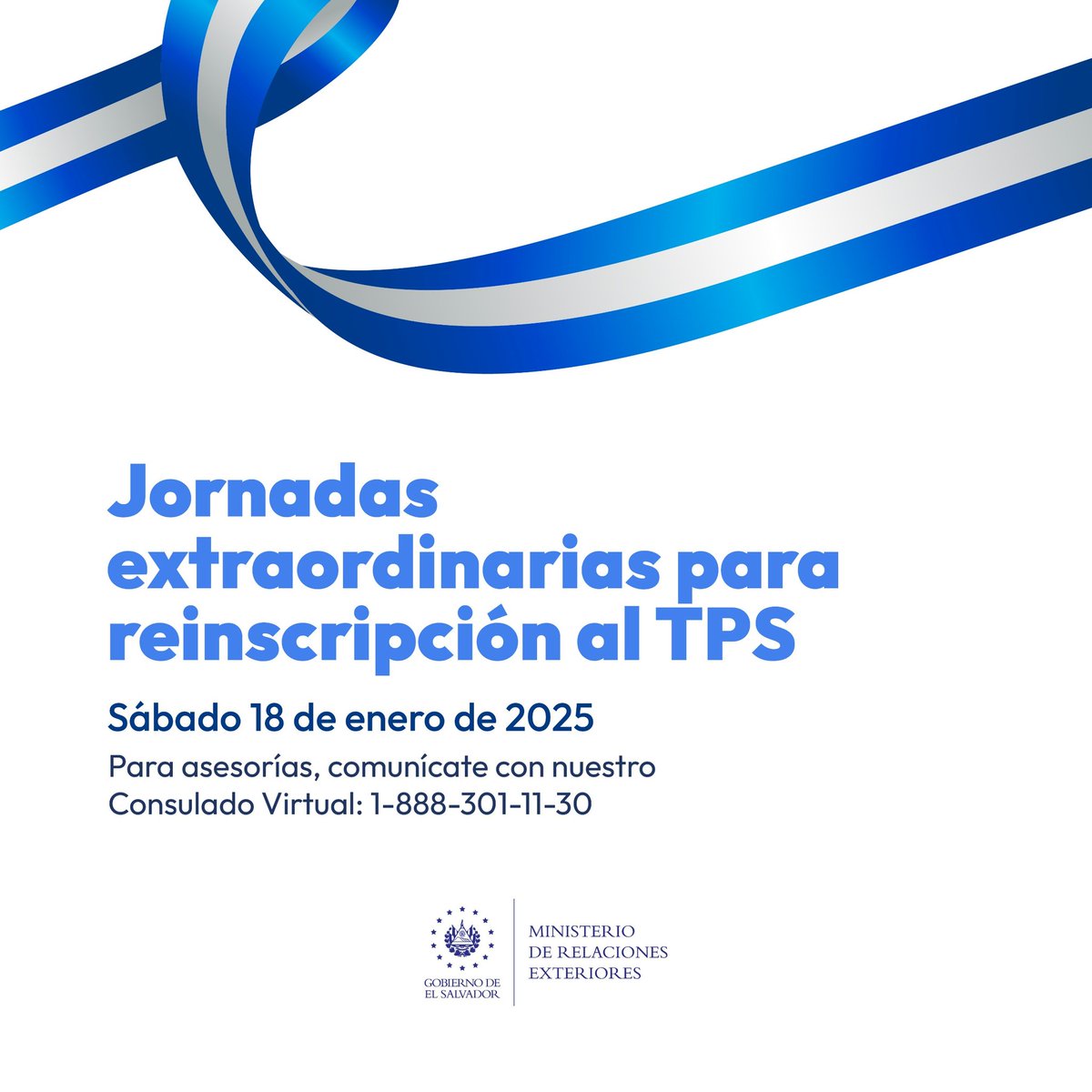 cancilleriasv's tweet photo. 📣 El sábado 18 de enero, nuestra Red Consular en Estados Unidos apoyará a los compatriotas con el llenado del formulario para la reinscripción al TPS.

Conoce las representaciones que brindarán este servicio gratuito.

Recibe asesoría en:
☎️ 1-888-301-1130
📱 WhatsApp: 7070-1071 https://t.co/aMhDaeKI1T