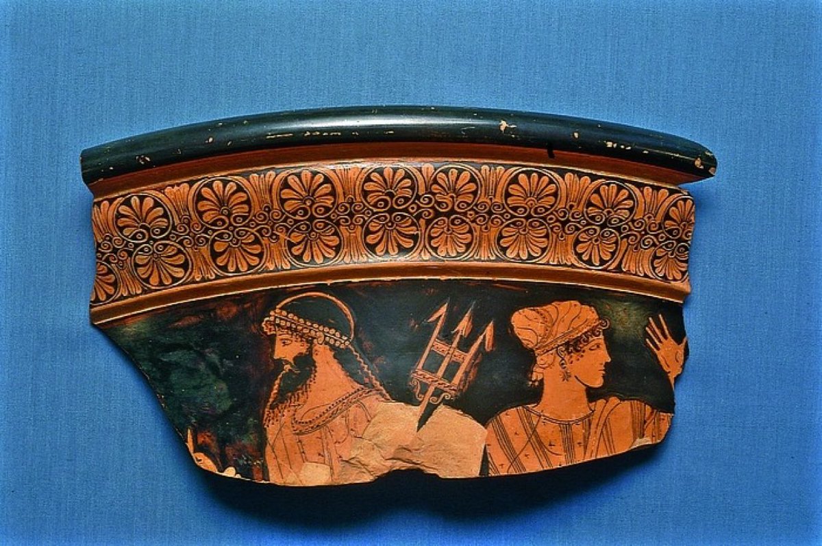 A krater fragment from the 5th century BC, depicting Poseidon alongside a goddess. Image courtesy of the Thorvaldsen Museum’s online collection (H596).