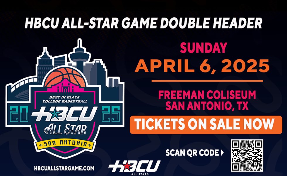 The 2025 HBCU All-Star Games are Sunday, April 6 in San Antonio, TX at Freeman Coliseum! Don’t miss this celebration of the best in black college basketball. Tickets are on sale now on HBCUAllStarGame.com #hbcuallstargame #thebestinblackcollegebasketball