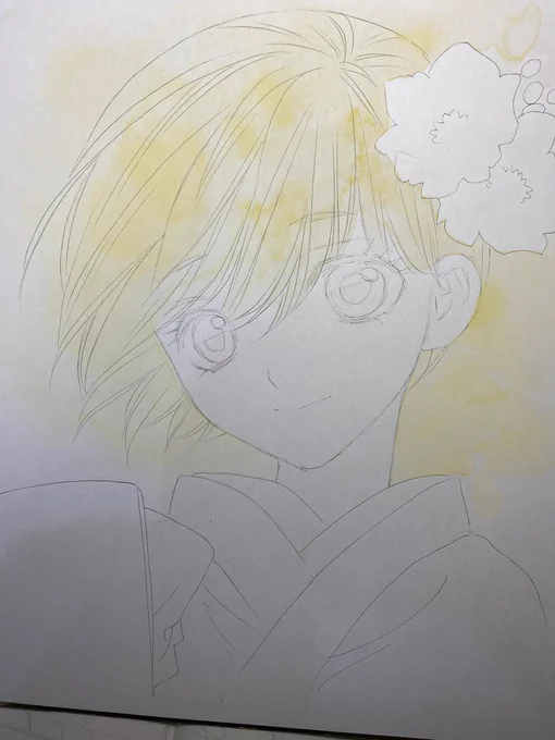 お仕事の漫画も仕上げつつネームも考えつつ、ギャラリーワンダフルワールド展のコミッション色紙も描いてます!お台場原画展今週いっぱいまでです 