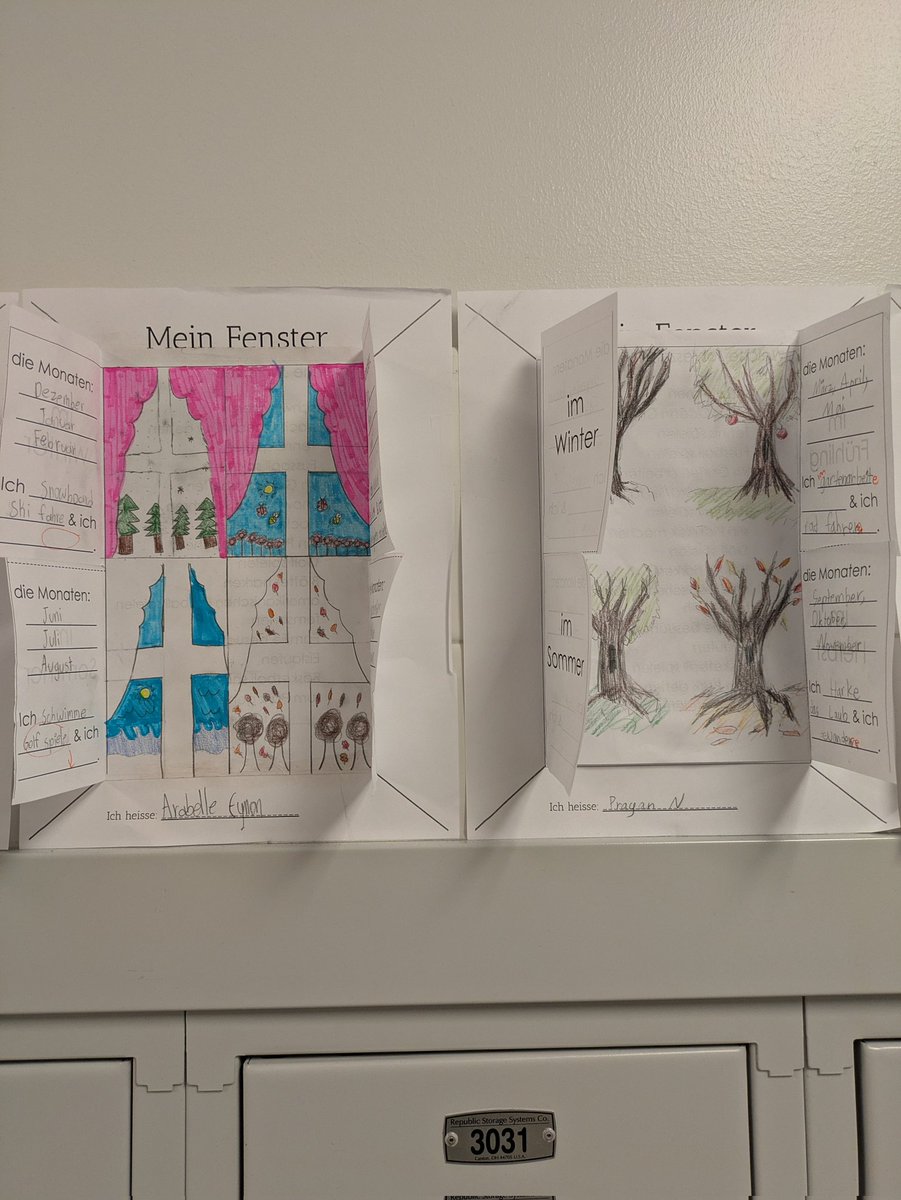 frau_leonard's tweet photo. German 1 students have been learning calendar vocab 🗓️ They created windows that summarized each season with the months, activities they do, and a picture ❄️🌱🌞🍂 #teachgerman https://t.co/9VaL0tWl7U