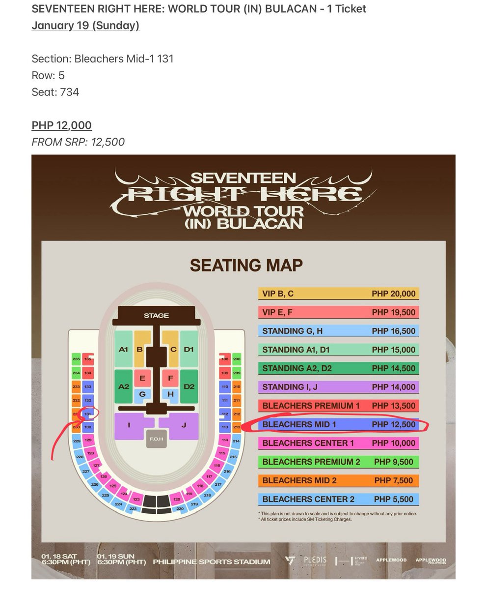 jnkversatile's tweet photo. SEVENTEEN RIGHT HERE: WORLD TOUR (IN) BULACAN - 1 Ticket
January 19 (Sunday)

Section: Bleachers Mid-1 131 
Row: 5 
Seat: 734 

PHP 12,000

#SEVENTEEN_RIGHT_HERE_IN_BULACAN https://t.co/9lEvoBoTf9