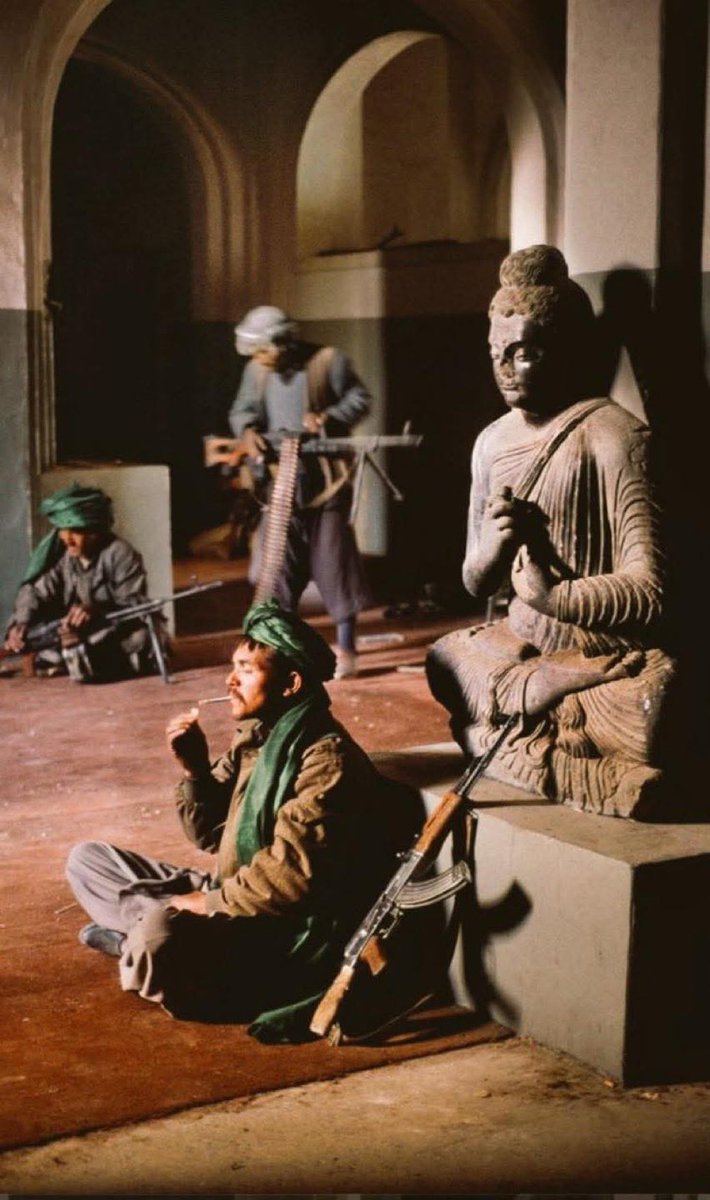 Hazara fighters guarding the Buddhas during Afghanistan’s civil wars in the 1990s, displayed at the National Museum in Kabul.