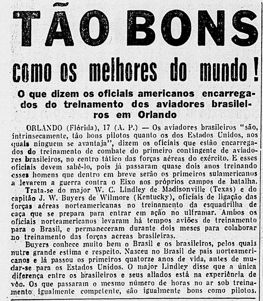 sentandoapua's tweet photo. Notícias da 2ª Guerra: 17JAN1944-Tão bons como os melhores do mundo! Dizem os oficias americanos em Orlando sobre brasileiros https://t.co/82KsCcbc1W 

#JAN44 #ANoite #WWII #FAB #Orlando #pilotos @fab_oficial https://t.co/RvZeDfGWWl