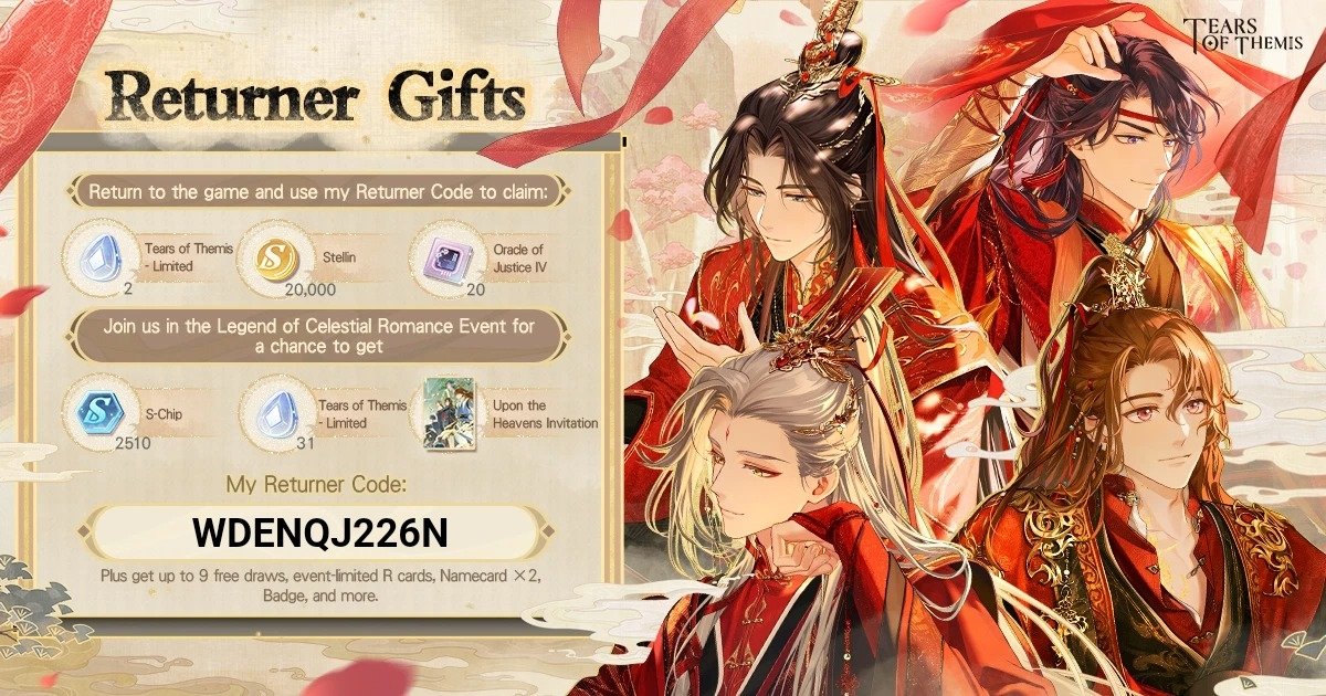 NigelSeeShells's tweet photo. Welcome back to Stellis! Here's a Returner Gift for you. Log in now and participate in the "Legend of Celestial Romance" Event! 
Link my exclusive Returner Code "WDENQJ226N" to obtain the gift! 
 #TearsOfThemis 
 #LegendofCelestialRomance  Download link:https://t.co/Hy0tIolNOS https://t.co/mfrPf7EkCV