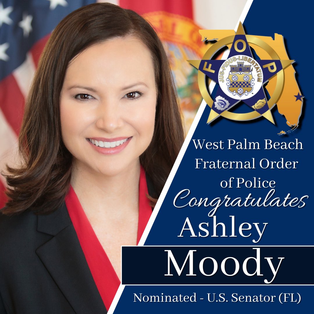fopwpb's tweet photo. WPB FOP  congratulates @AGAshleyMoody on her nomination to the U.S. Senate! Her unwavering commitment to justice and dedication to public service make her an outstanding choice to represent our great state. #Leadership #Justice #AshleyMoody #USSenate
#flfop #nationalfop https://t.co/CMGRaqXwVi