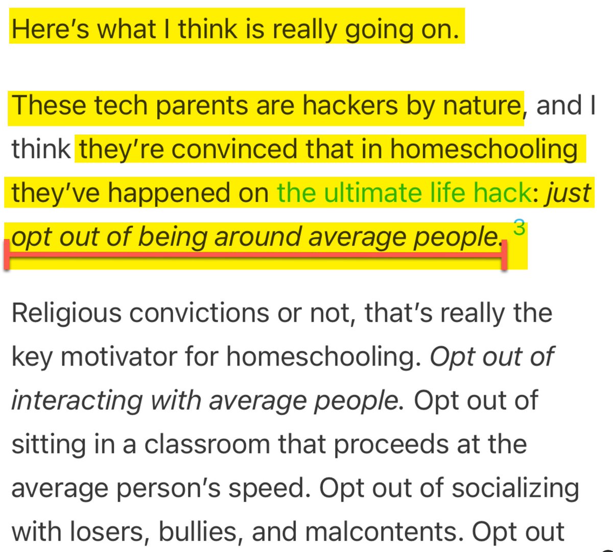 asanwal's tweet photo. 😵 One of the more 'interesting' takes on why tech people are homeschooling their kids

To keep them away from average people 

WDYT? https://t.co/J5DwPXNY4J