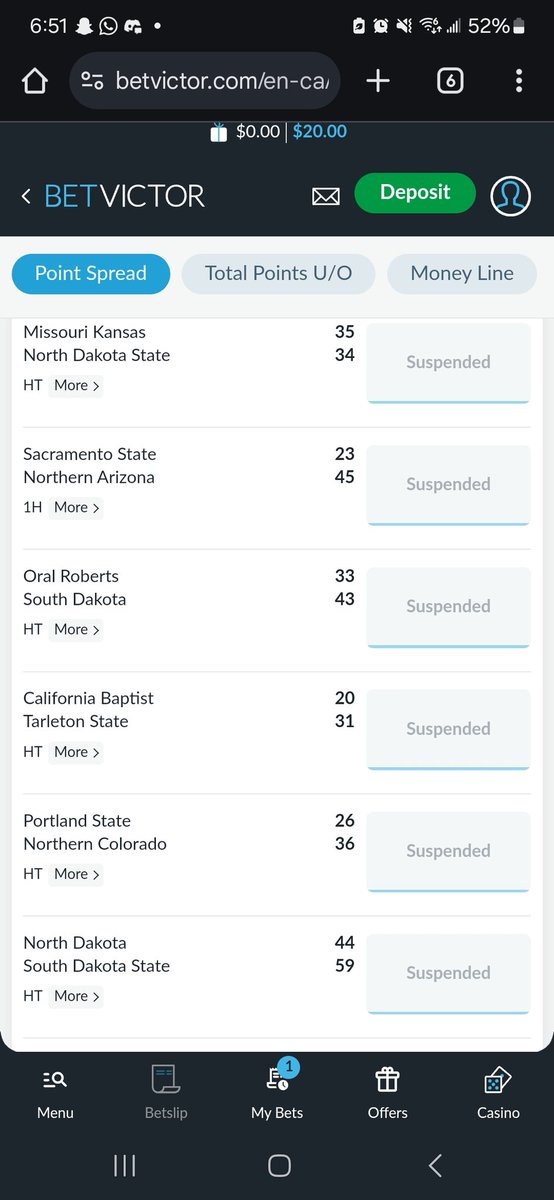 _Tylerr__'s tweet photo. @BetVictor probably the worst betting app for this shit.... wtf is this... every NCAA game https://t.co/O6764NpMHC