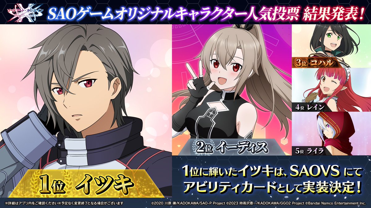 SAOゲームオリジナルキャラクター人気投票 結果発表！ ＼ 沢山の投票