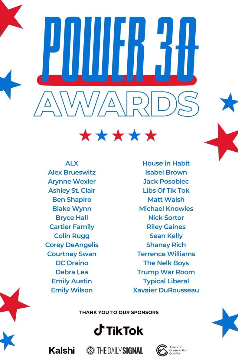 If 2024 was the “influencer election”, then these are the 30 influencers who helped President Donald J. Trump win it. 

Looking forward to celebrating their efforts - and the efforts of many others - at the inauguration party of the year this Sunday.