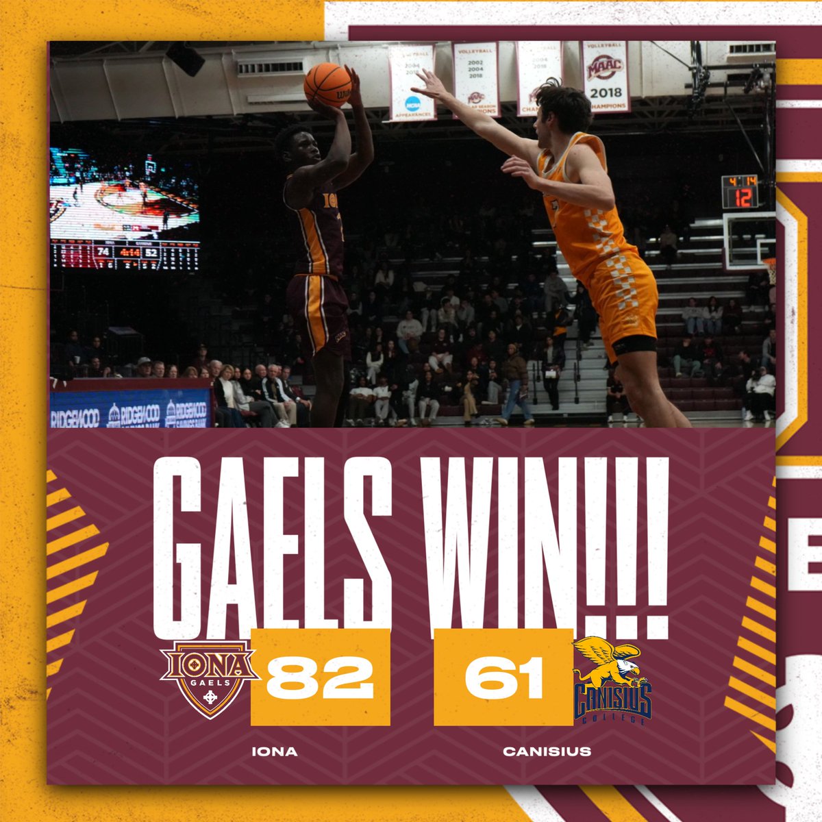 #GAELSWIN!!! #Iona 82, #Canisius 61  

#GaelNation #MAACHoops