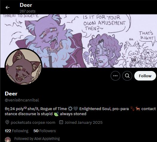 Tranzage's tweet photo. TW:// Rape, Grooming, Predator

@/venis0ncannibal Known as Mae/Deer is a predator and a rapist.

Click to see thread. https://t.co/Z29mTxBZ1J