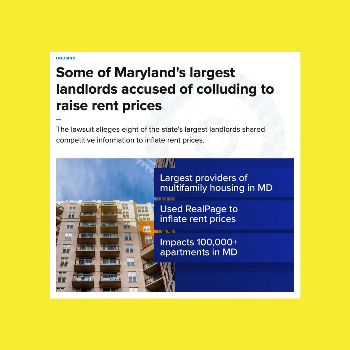 Renters United Maryland (@rentersunitemd) on Twitter photo More evidence from <a href="/OAGMaryland/">Anthony G. Brown</a> that Maryland's largest landlords are colluding to inflate rents.
#MDGA25
#housingisahumanright
wusa9.com/article/news/l… More evidence from <a href="/OAGMaryland/">Anthony G. Brown</a> that Maryland's largest landlords are colluding to inflate rents.
#MDGA25
#housingisahumanright
wusa9.com/article/news/l…