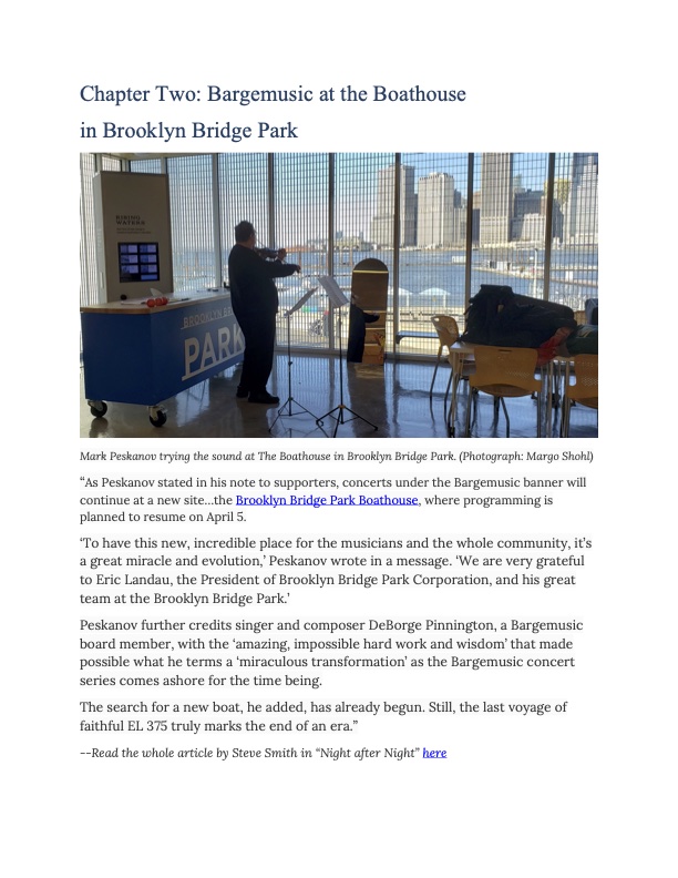 A new venue for Bargemusic!